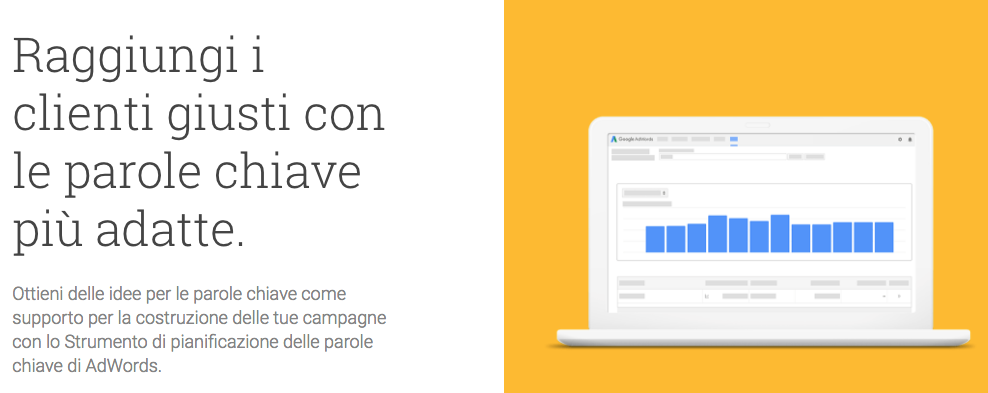 strumentGoogle Adwords pianificazione parole chiave