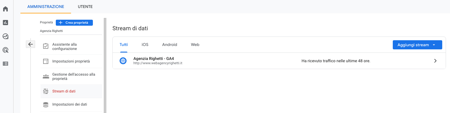 stream di dati google analytics 4